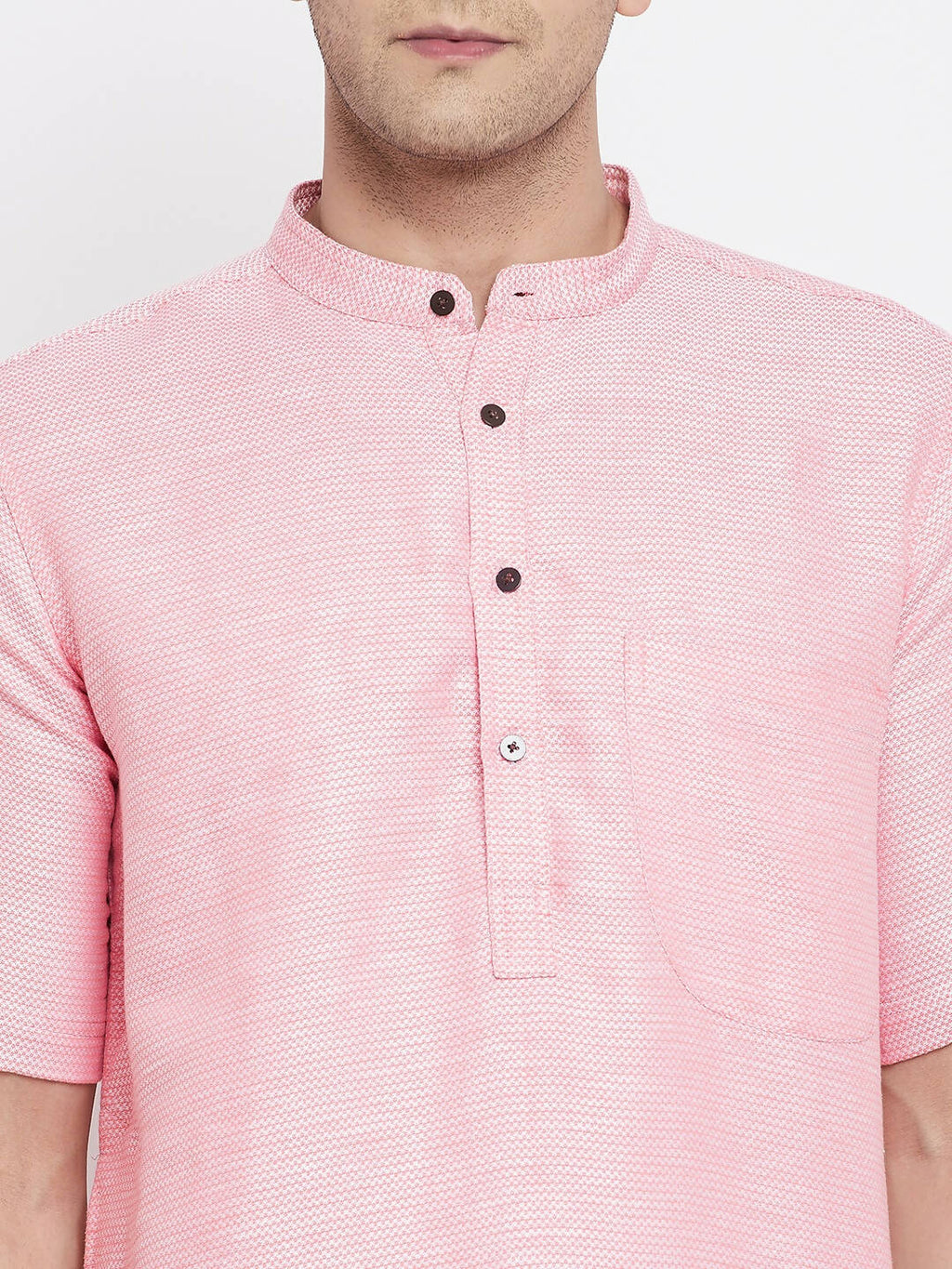 Even Apparels Pink Pure Cotton Men's H/S Kurta With Band Collar | Grocsy