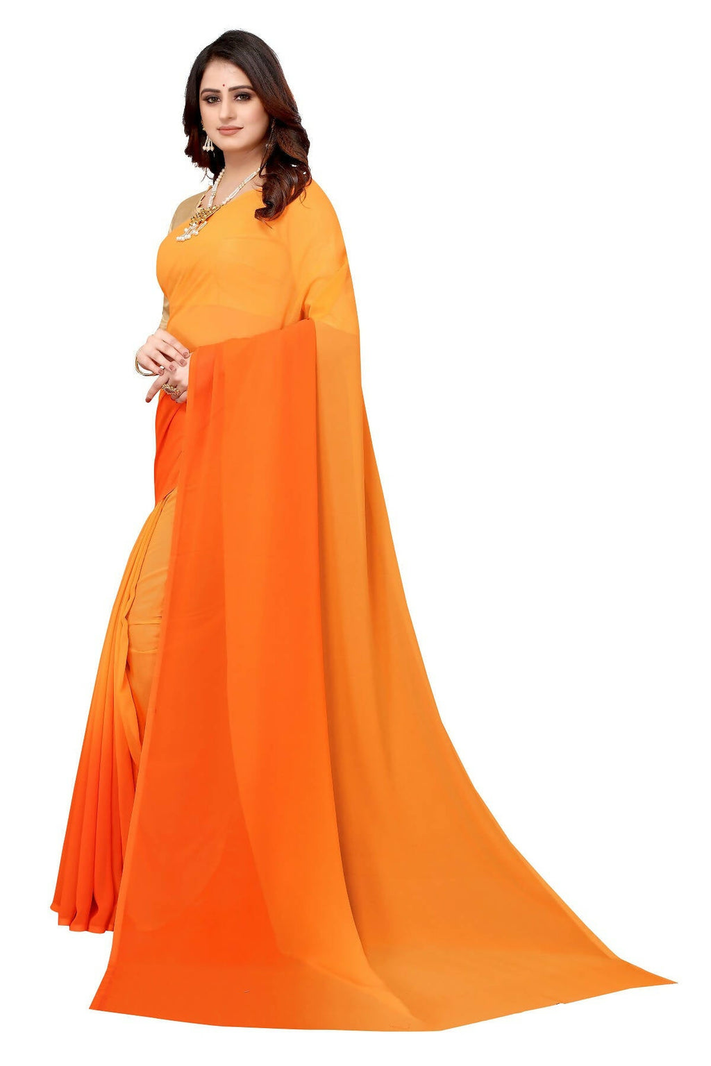 Vamika Orange Half N Half Georgette Saree | Grocsy
