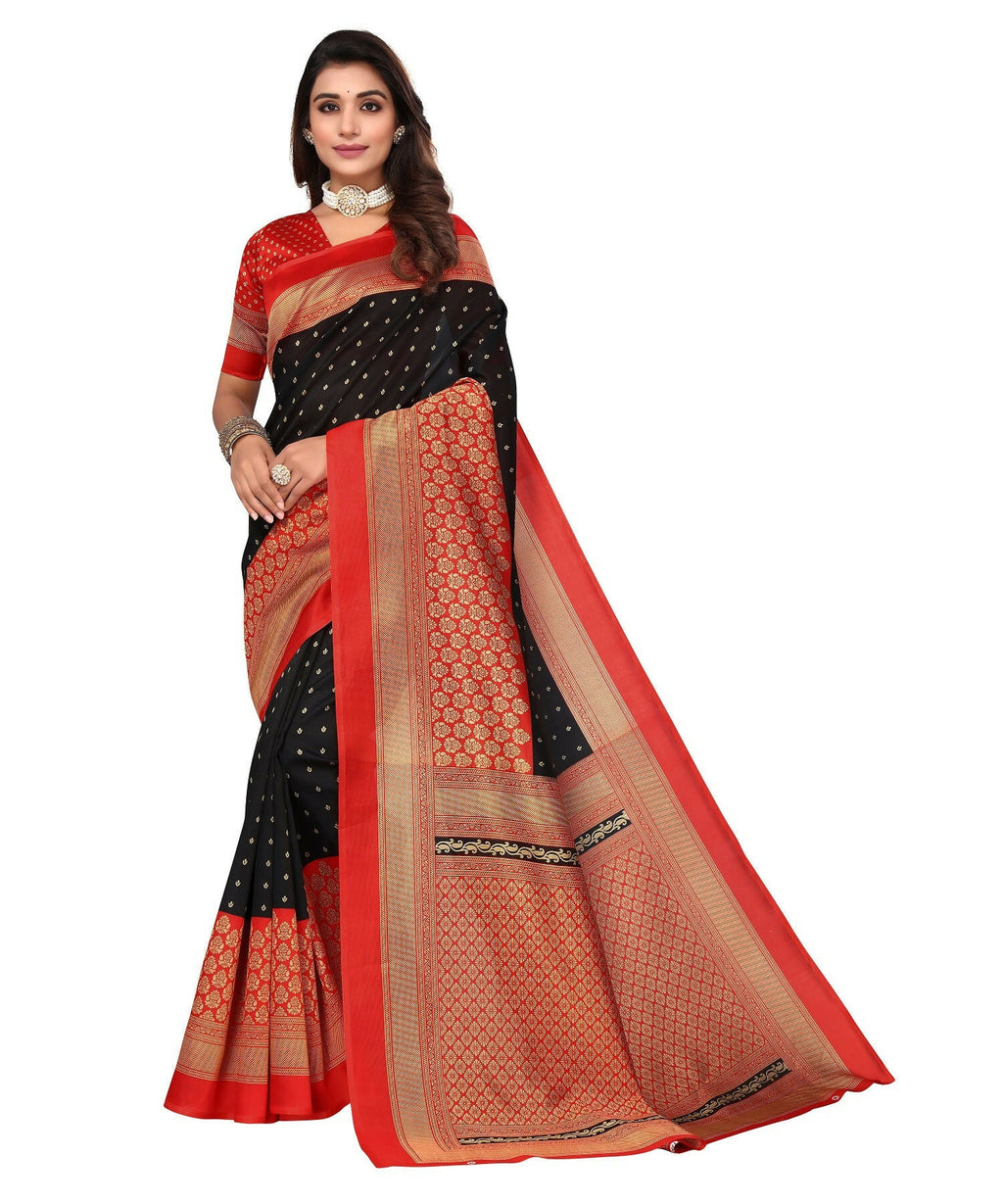 Vamika Black Printed Art Silk Saree | Grocsy