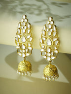 Nuyug 22K Gold-Plated Regal Kundan Stone Studded & Pearl Drop Jhumkas | Grocsy