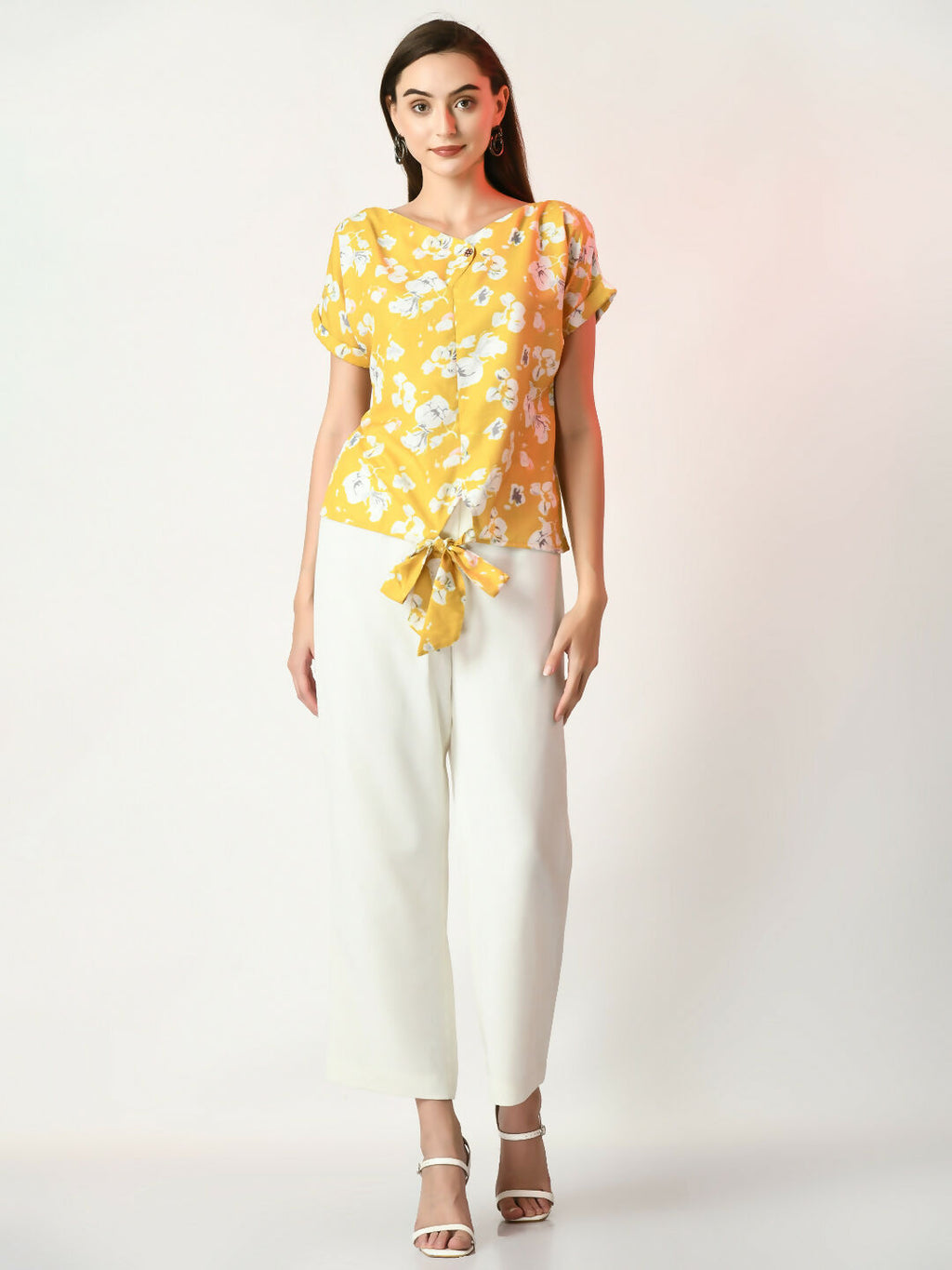 Myshka Women's Yellow Printed Top | Grocsy