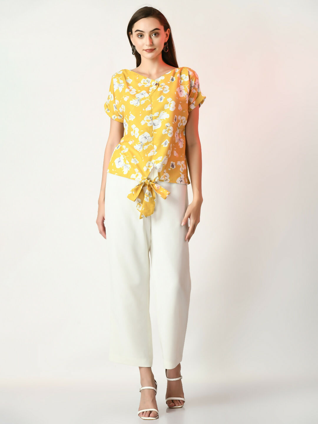 Myshka Women's Yellow Printed Top | Grocsy