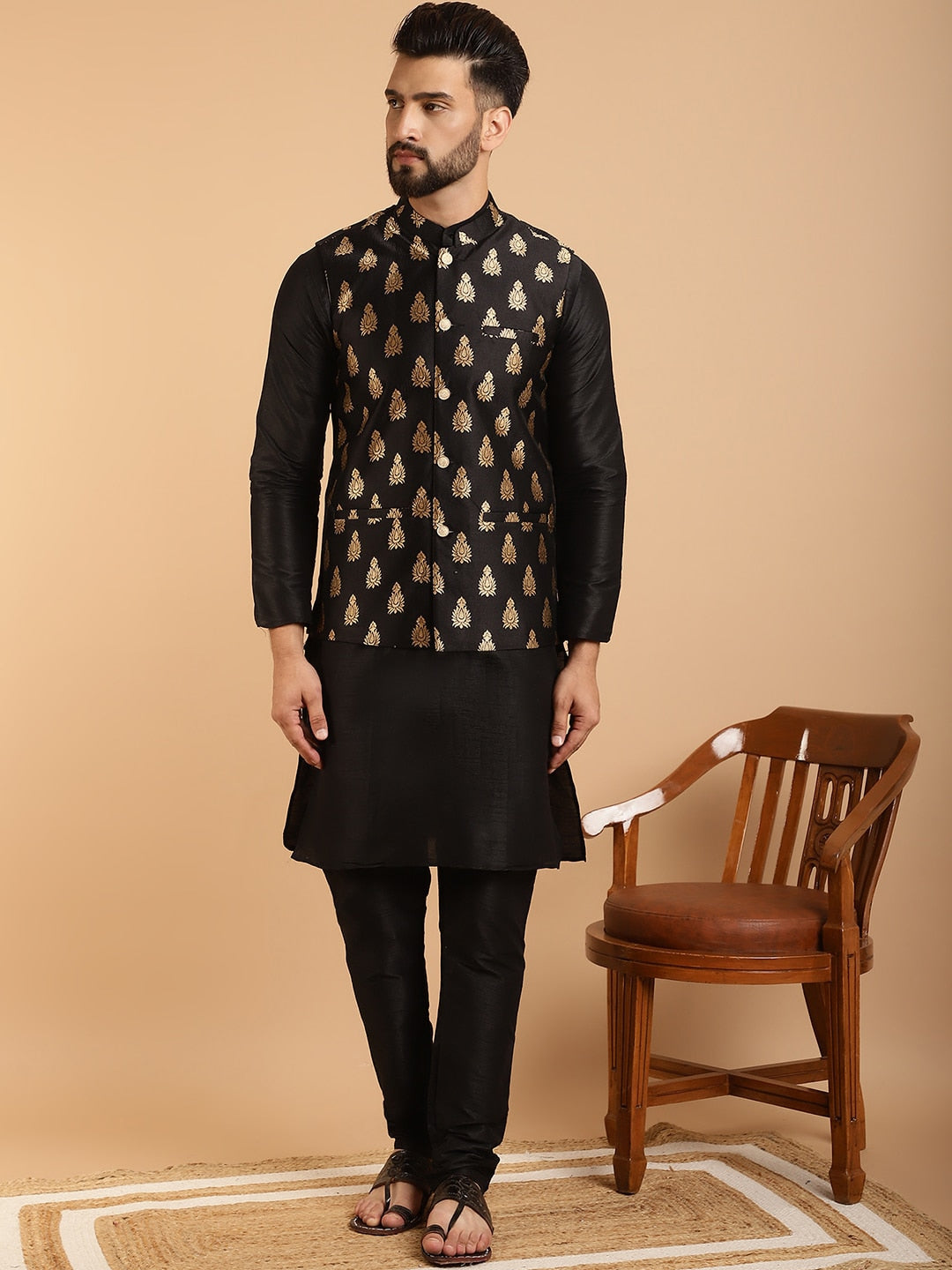 Sojanya Band Collar Regular Kurta & Churidar With Nehru Collar | Grocsy