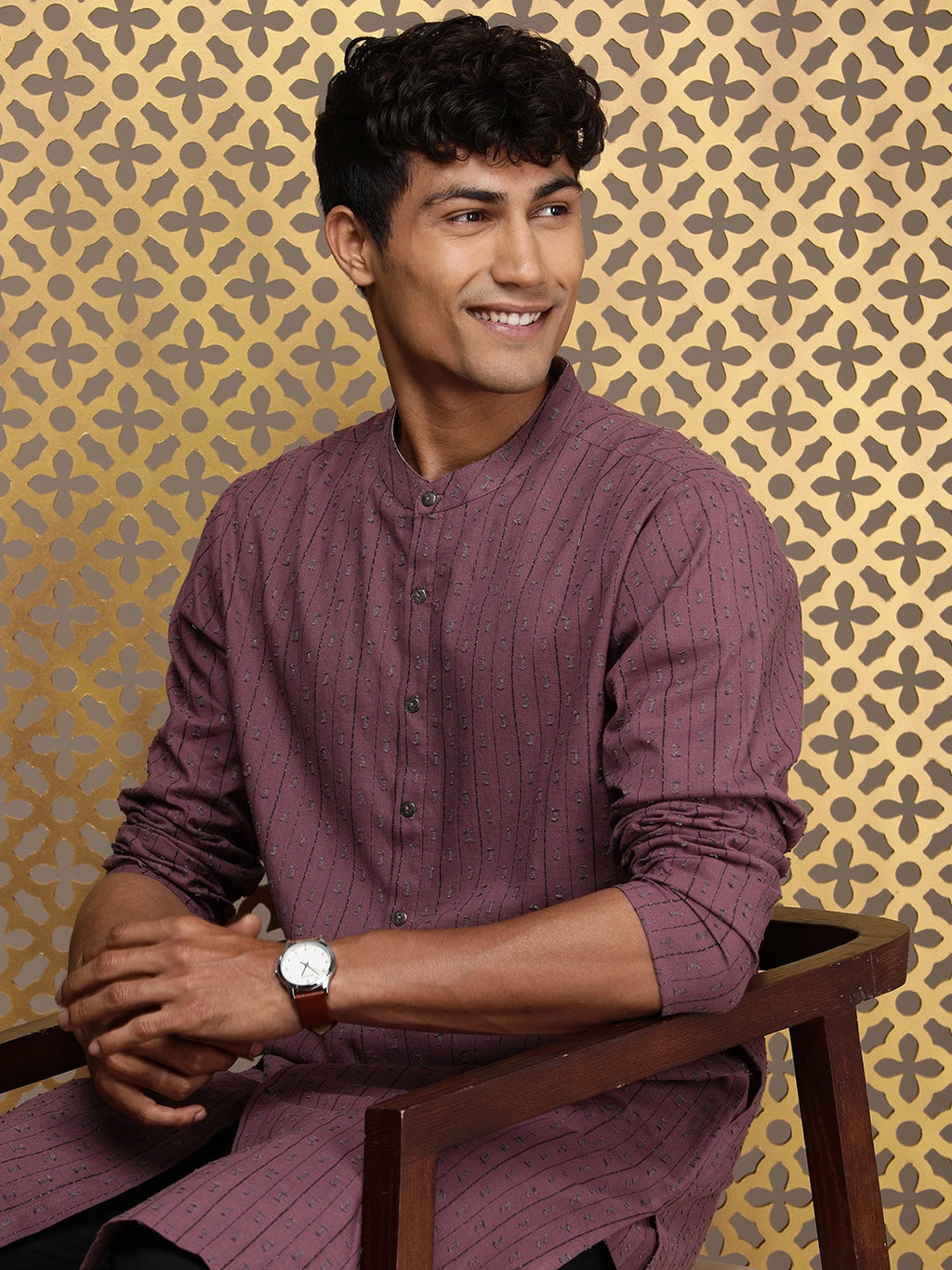 House of Pataudi Woven Design Straight Jashn Kurta | Grocsy