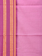 Baby Pink and Pink Bamboo Cotton Plain Saree with Strips Pallu Design No Blouse - Global Threads | Grocsy