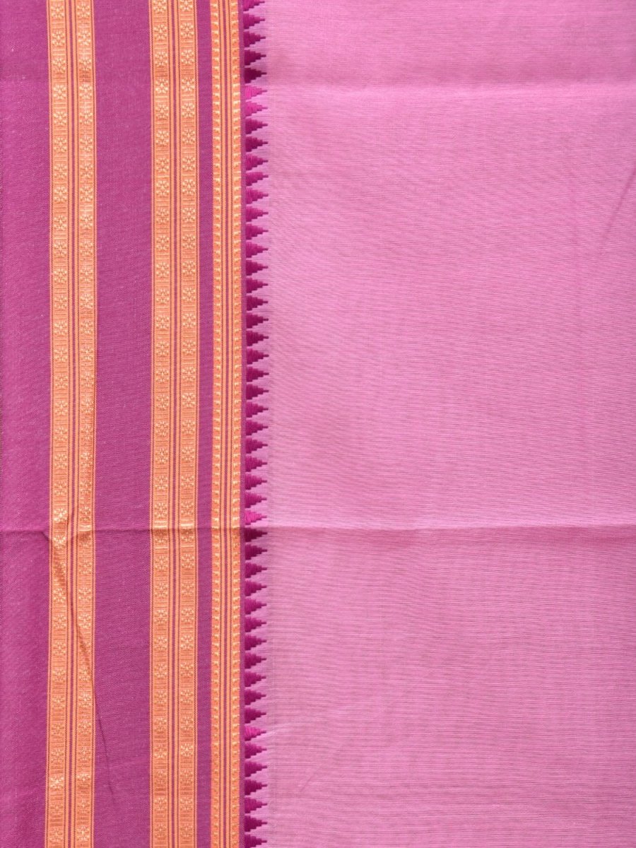 Baby Pink and Pink Bamboo Cotton Plain Saree with Strips Pallu Design No Blouse - Global Threads | Grocsy