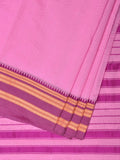 Baby Pink and Pink Bamboo Cotton Plain Saree with Strips Pallu Design No Blouse - Global Threads | Grocsy
