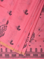 Baby Pink Khadi Cotton Handloom Saree with Buta and One Side Border Design - Global Threads | Grocsy