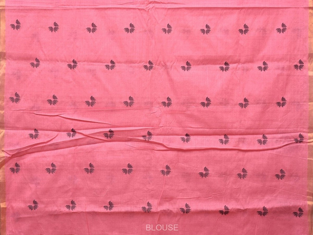 Baby Pink Khadi Cotton Handloom Saree with Buta and One Side Border Design - Global Threads | Grocsy