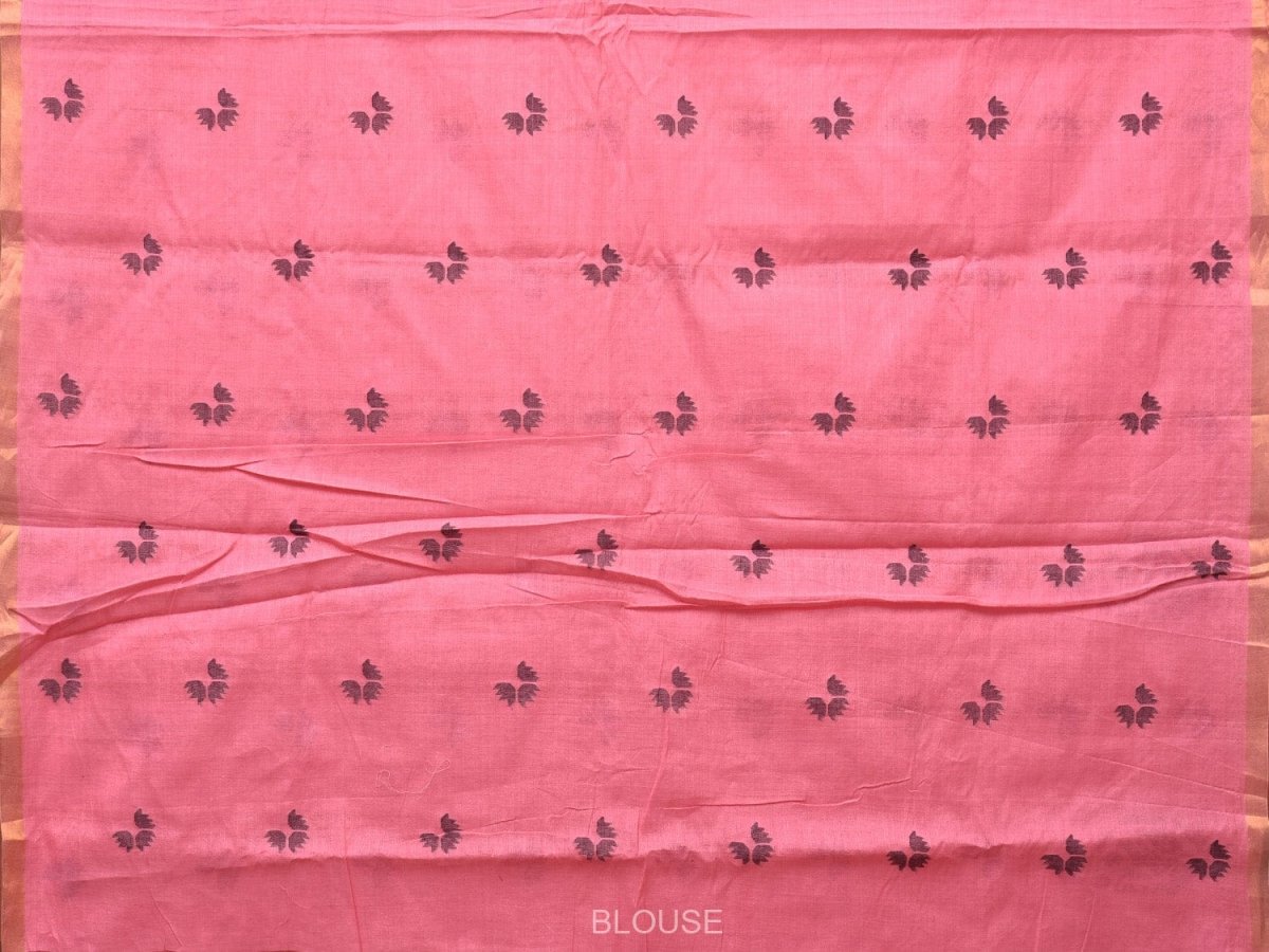 Baby Pink Khadi Cotton Handloom Saree with Buta and One Side Border Design - Global Threads | Grocsy