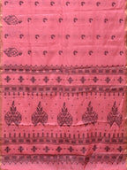 Baby Pink Khadi Cotton Handloom Saree with Buta and One Side Border Design - Global Threads | Grocsy