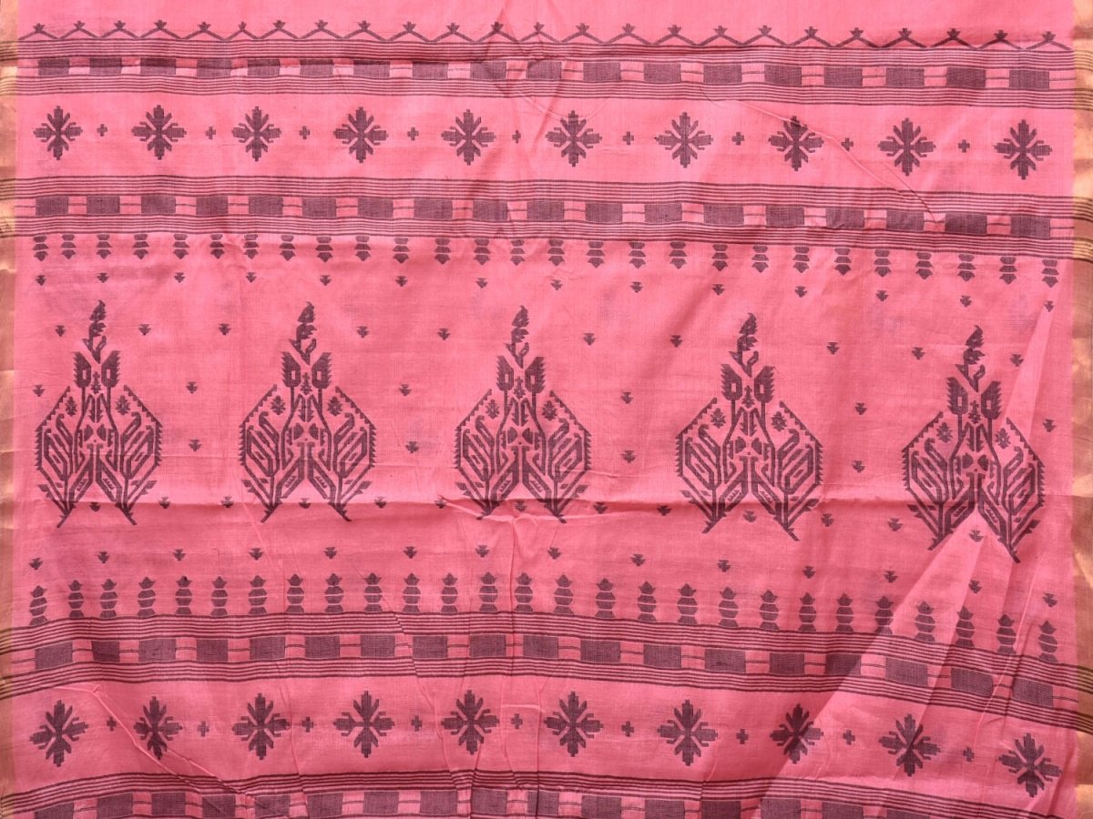 Baby Pink Khadi Cotton Handloom Saree with Buta and One Side Border Design - Global Threads | Grocsy