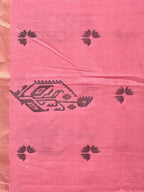 Baby Pink Khadi Cotton Handloom Saree with Buta and One Side Border Design - Global Threads | Grocsy