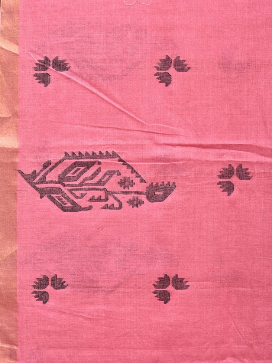 Baby Pink Khadi Cotton Handloom Saree with Buta and One Side Border Design - Global Threads | Grocsy