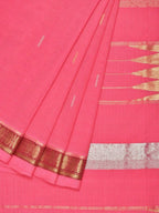 Baby Pink Khadi Cotton Handloom Saree with Doby Border and Zari Strips Pallu Design - Global Threads | Grocsy