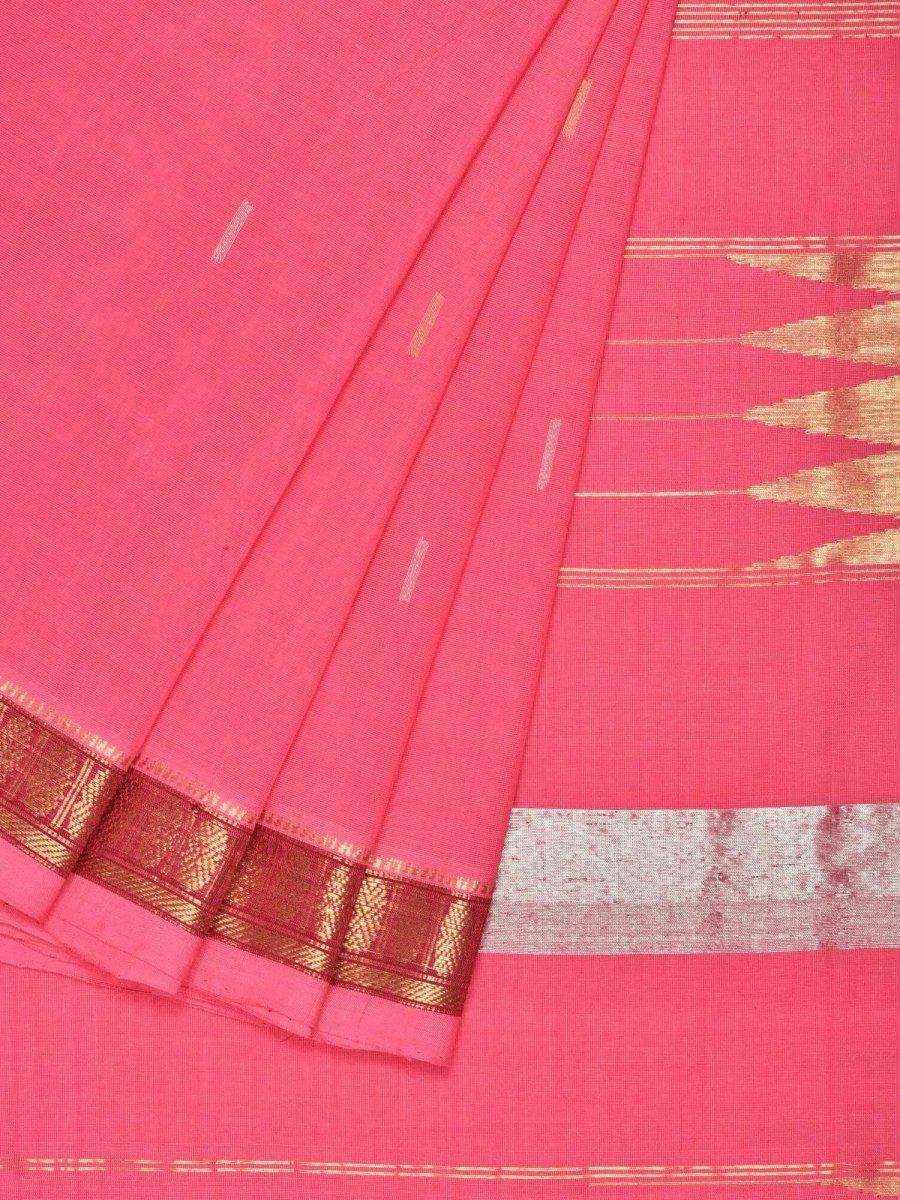 Baby Pink Khadi Cotton Handloom Saree with Doby Border and Zari Strips Pallu Design - Global Threads | Grocsy