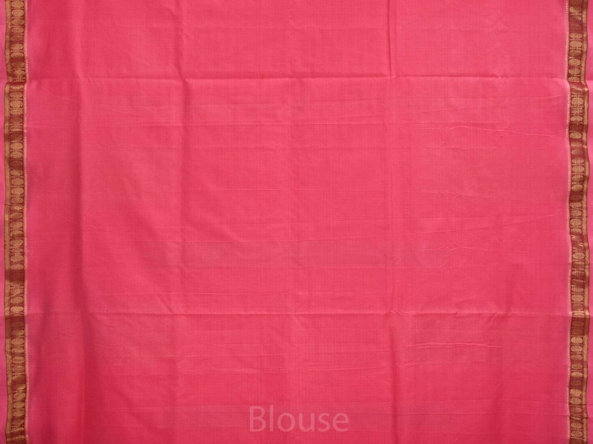 Baby Pink Khadi Cotton Handloom Saree with Doby Border and Zari Strips Pallu Design - Global Threads | Grocsy