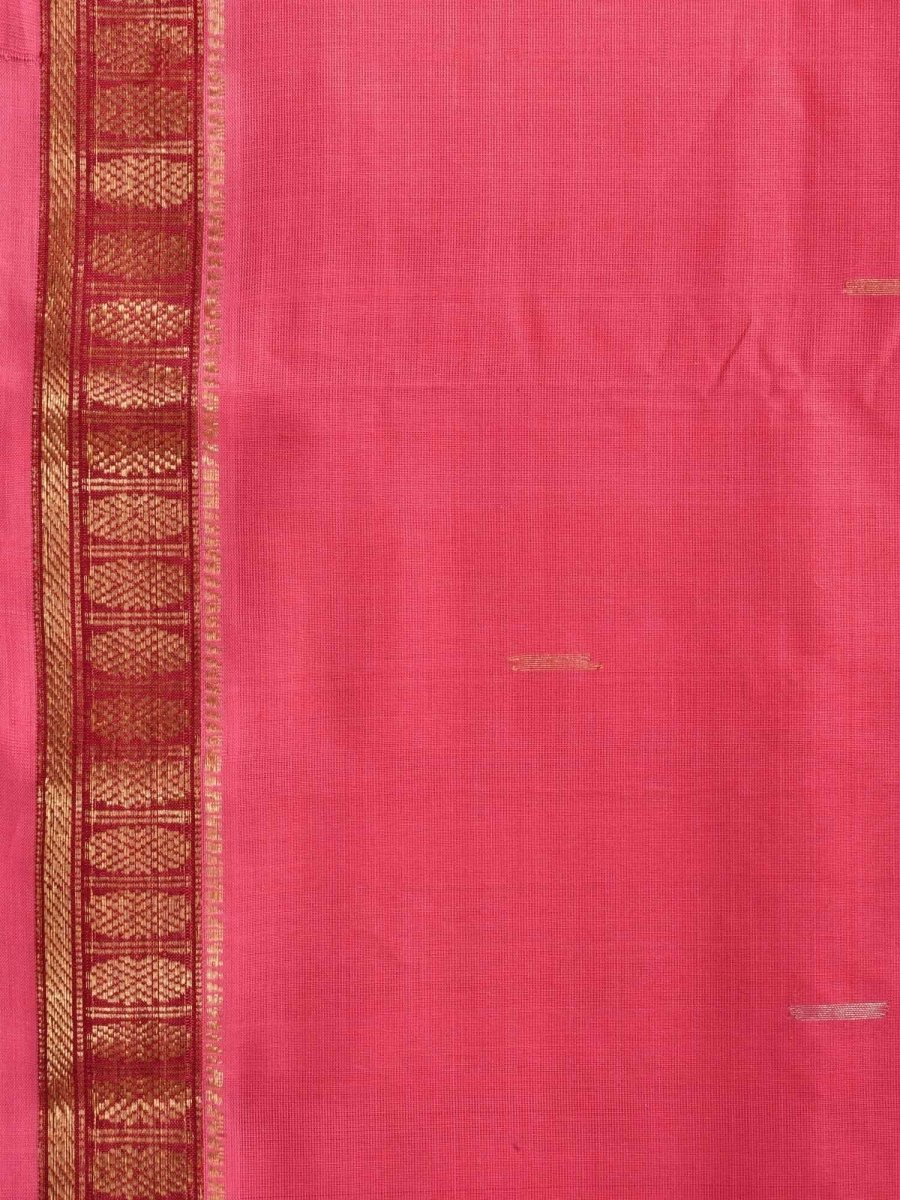Baby Pink Khadi Cotton Handloom Saree with Doby Border and Zari Strips Pallu Design - Global Threads | Grocsy