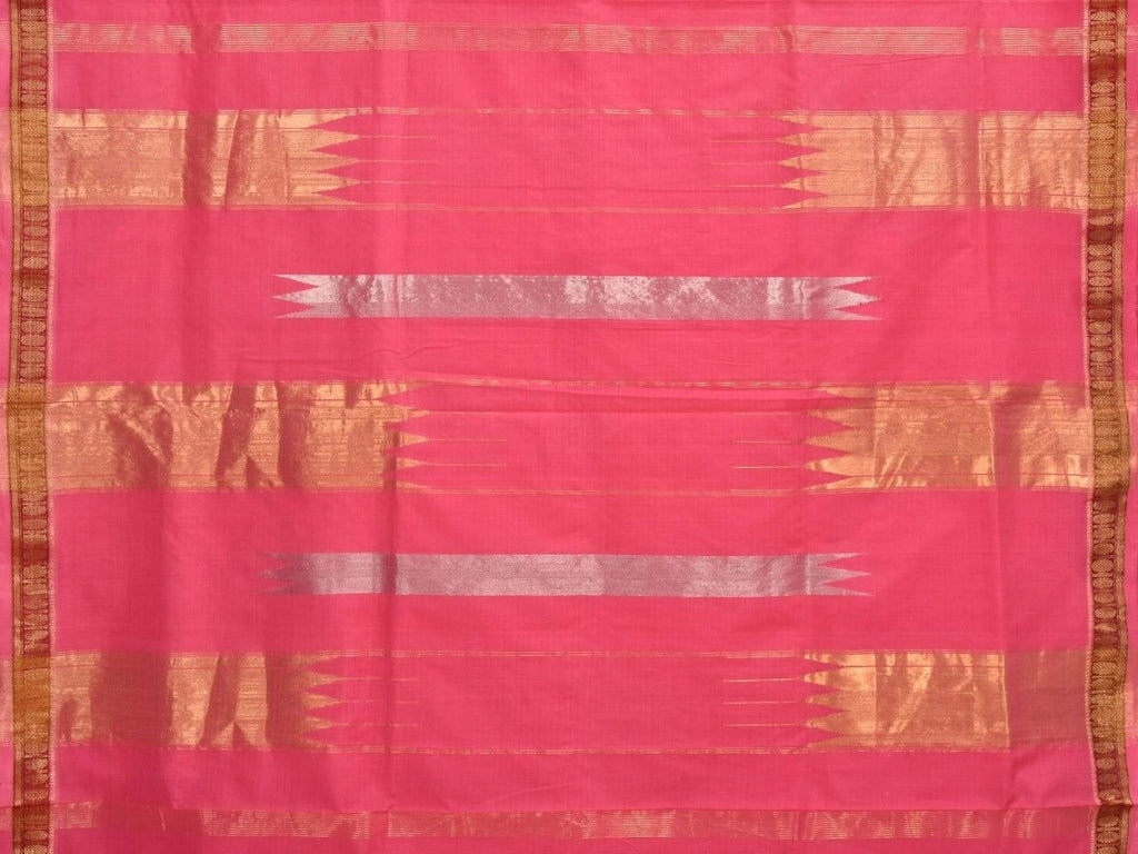 Baby Pink Khadi Cotton Handloom Saree with Doby Border and Zari Strips Pallu Design - Global Threads | Grocsy