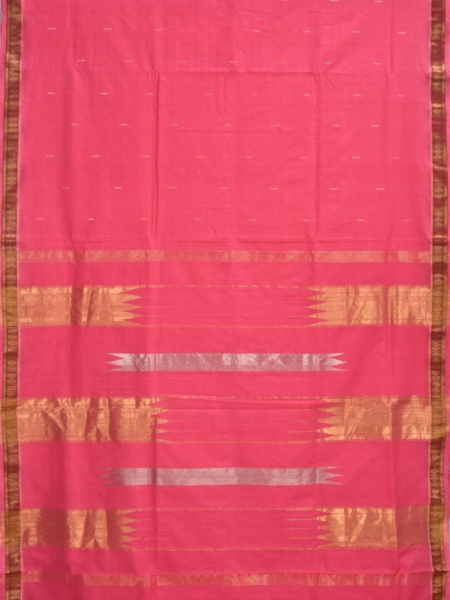 Baby Pink Khadi Cotton Handloom Saree with Doby Border and Zari Strips Pallu Design - Global Threads | Grocsy