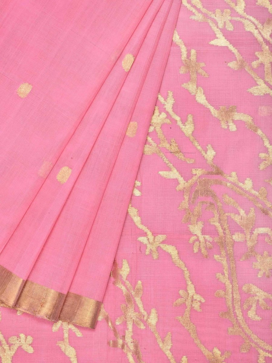 Baby Pink Khadi Cotton Handloom Saree with Pallu Design - Global Threads | Grocsy