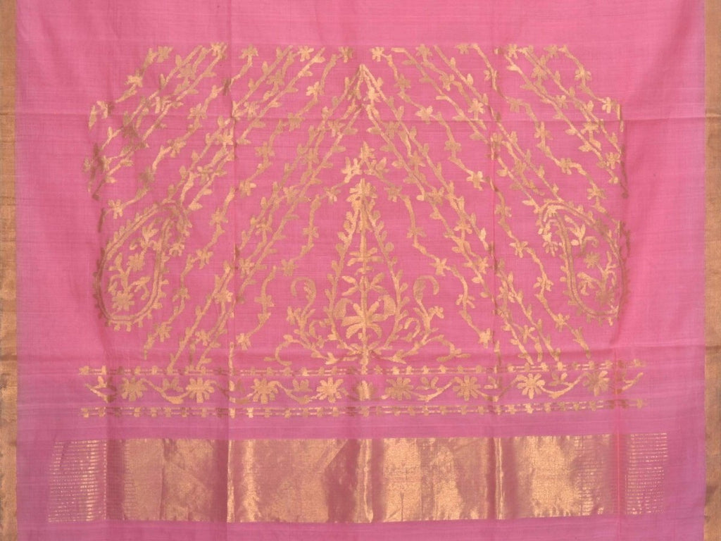 Baby Pink Khadi Cotton Handloom Saree with Pallu Design - Global Threads | Grocsy