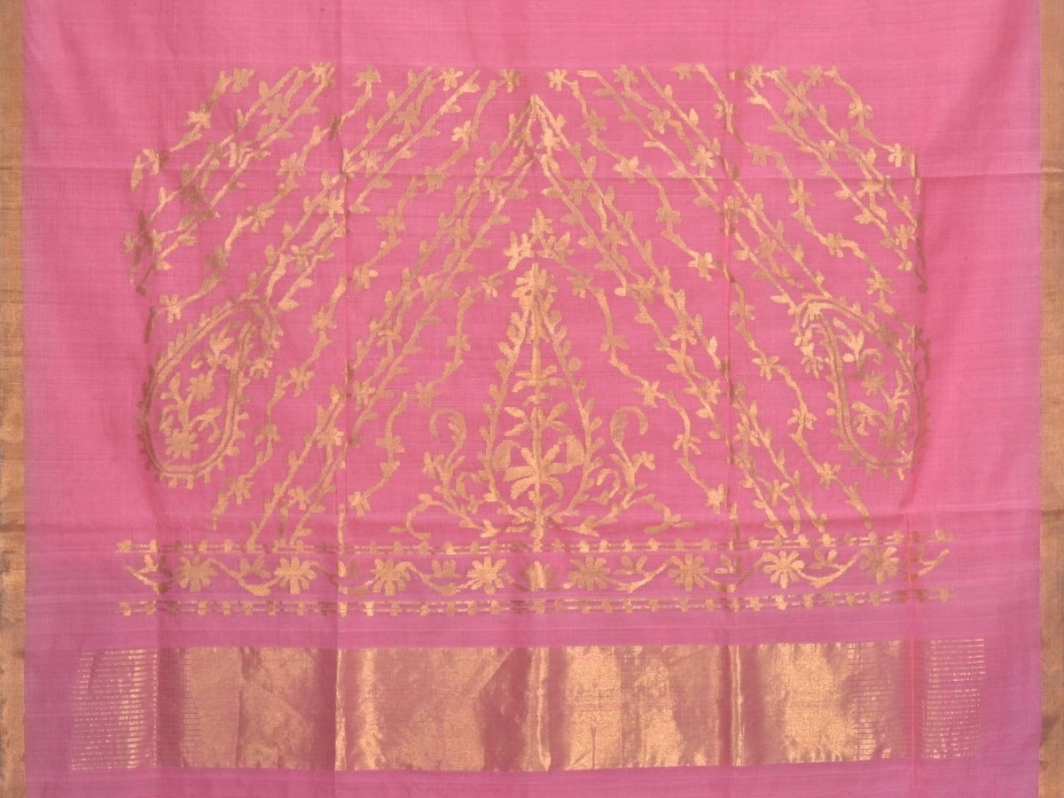 Baby Pink Khadi Cotton Handloom Saree with Pallu Design - Global Threads | Grocsy