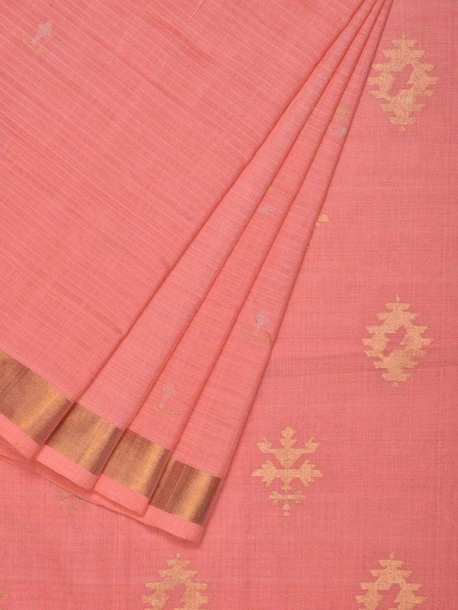 Baby Pink Uppada Cotton Handloom Saree with Assorted Buta Pallu Design - Global Threads | Grocsy