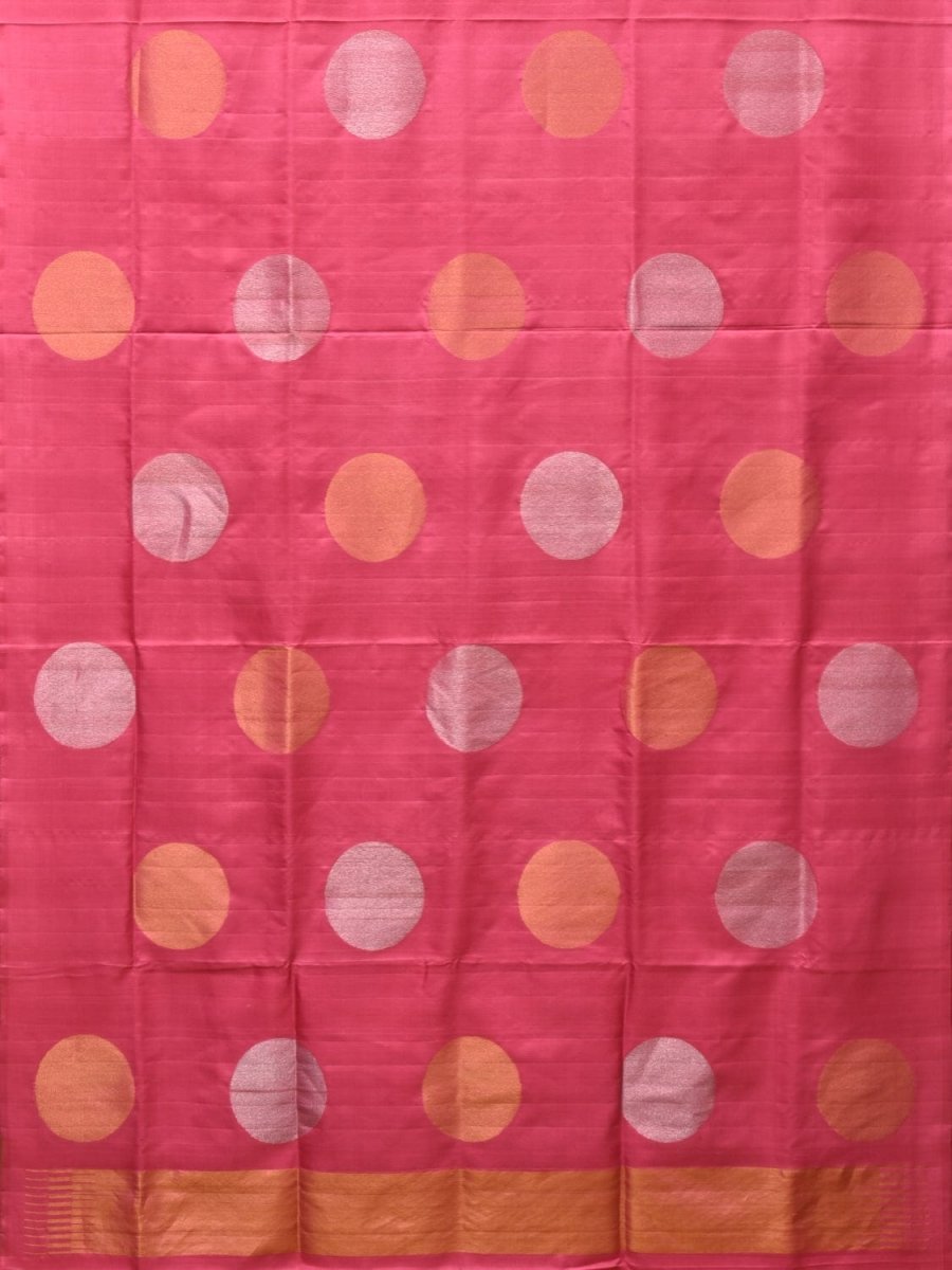 Baby Pink Uppada Silk Handloom Saree with Big Round Body Buta Design - Global Threads | Grocsy