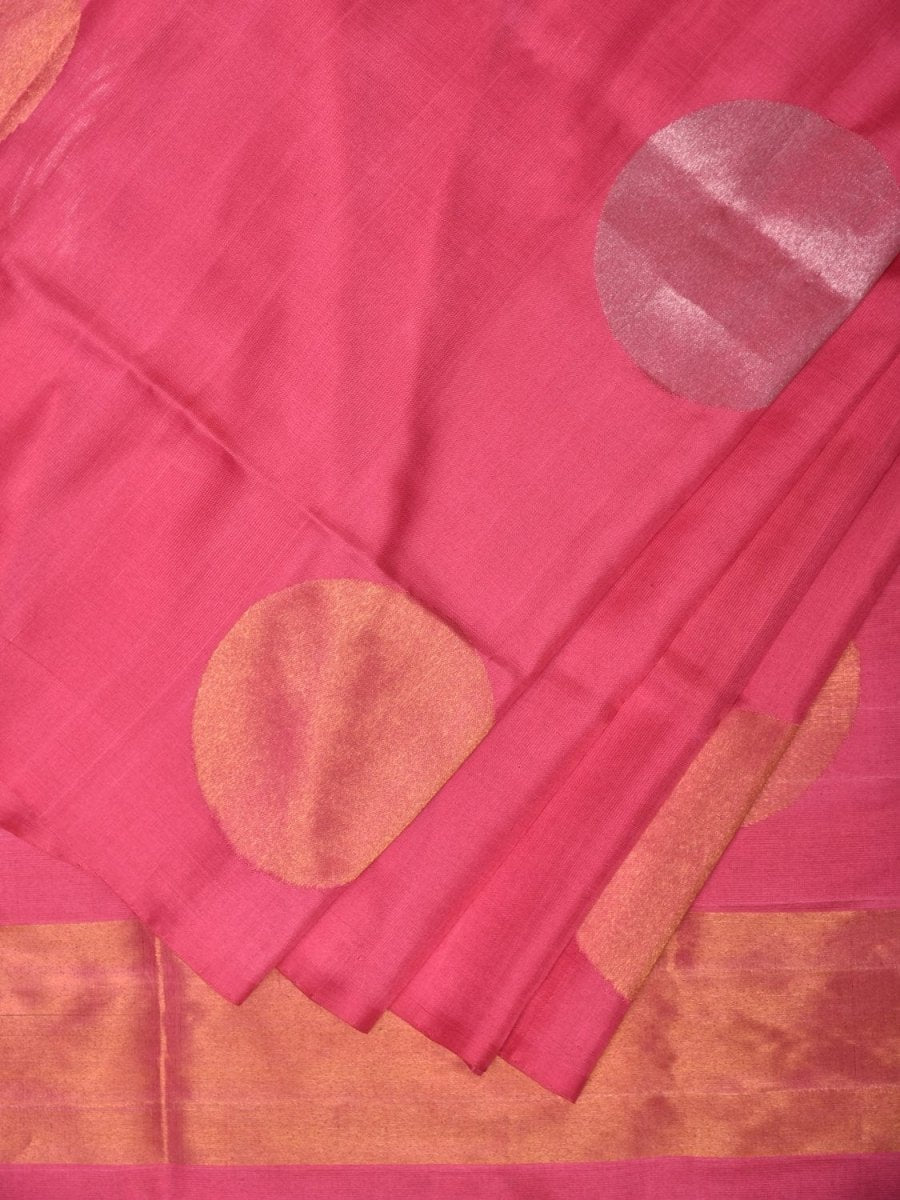 Baby Pink Uppada Silk Handloom Saree with Big Round Body Buta Design - Global Threads | Grocsy