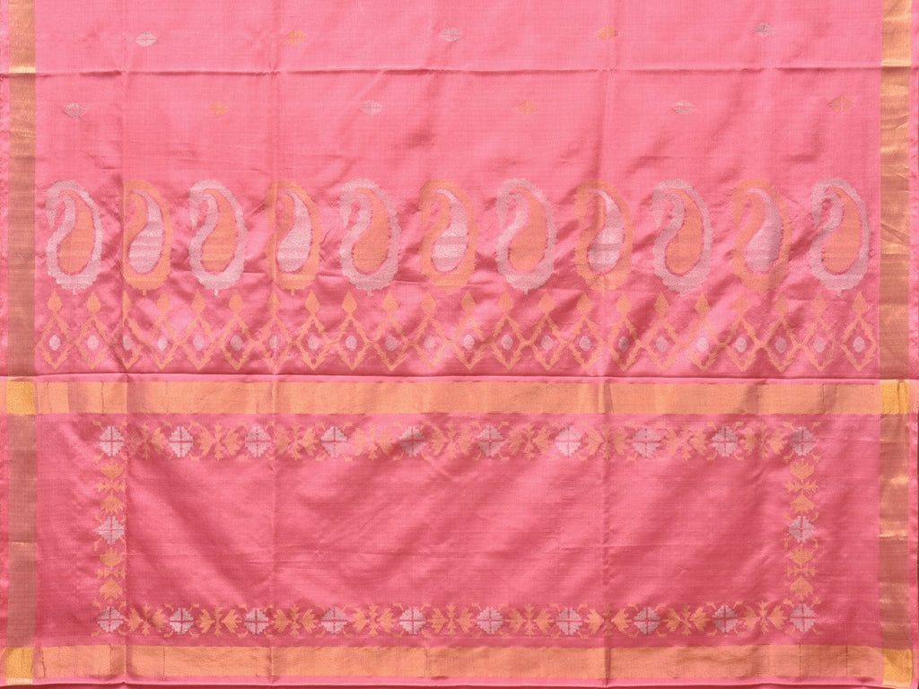 Baby Pink Uppada Silk Handloom Saree with Mango Pallu Design - Global Threads | Grocsy