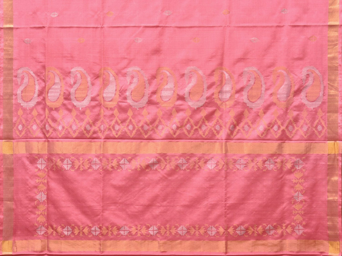 Baby Pink Uppada Silk Handloom Saree with Mango Pallu Design - Global Threads | Grocsy