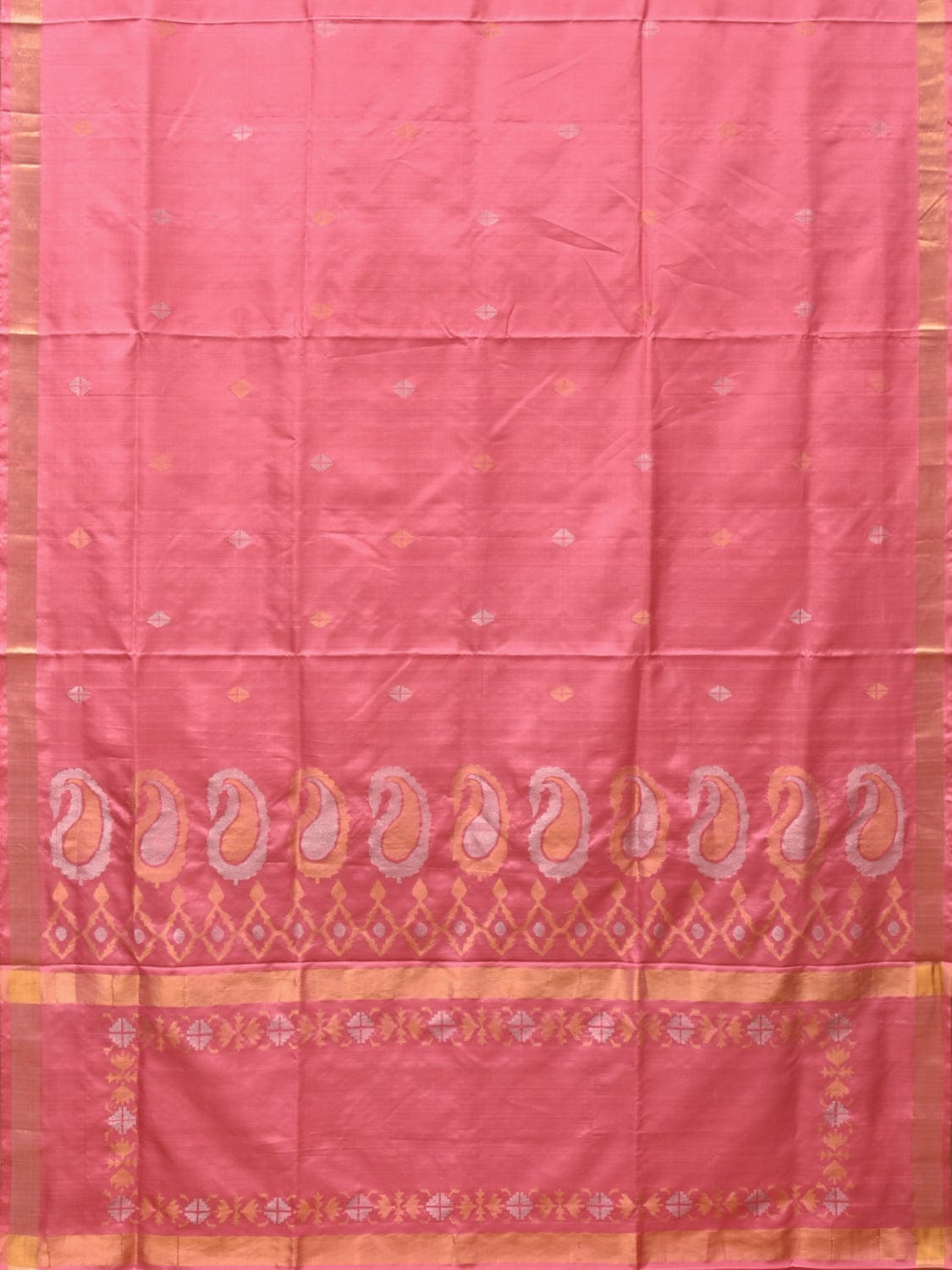Baby Pink Uppada Silk Handloom Saree with Mango Pallu Design - Global Threads | Grocsy