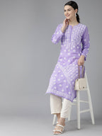 ADA Women Mauve & White Ethnic Motifs Embroidered Chikankari Kurta | Grocsy