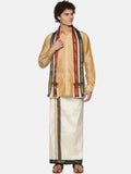 Sethukrishna Men Cream-Colored Solid Dhotis With Angavastram | Grocsy