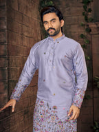 Anaita Purple Multi Thread Work Silk Straight Kurta | Grocsy