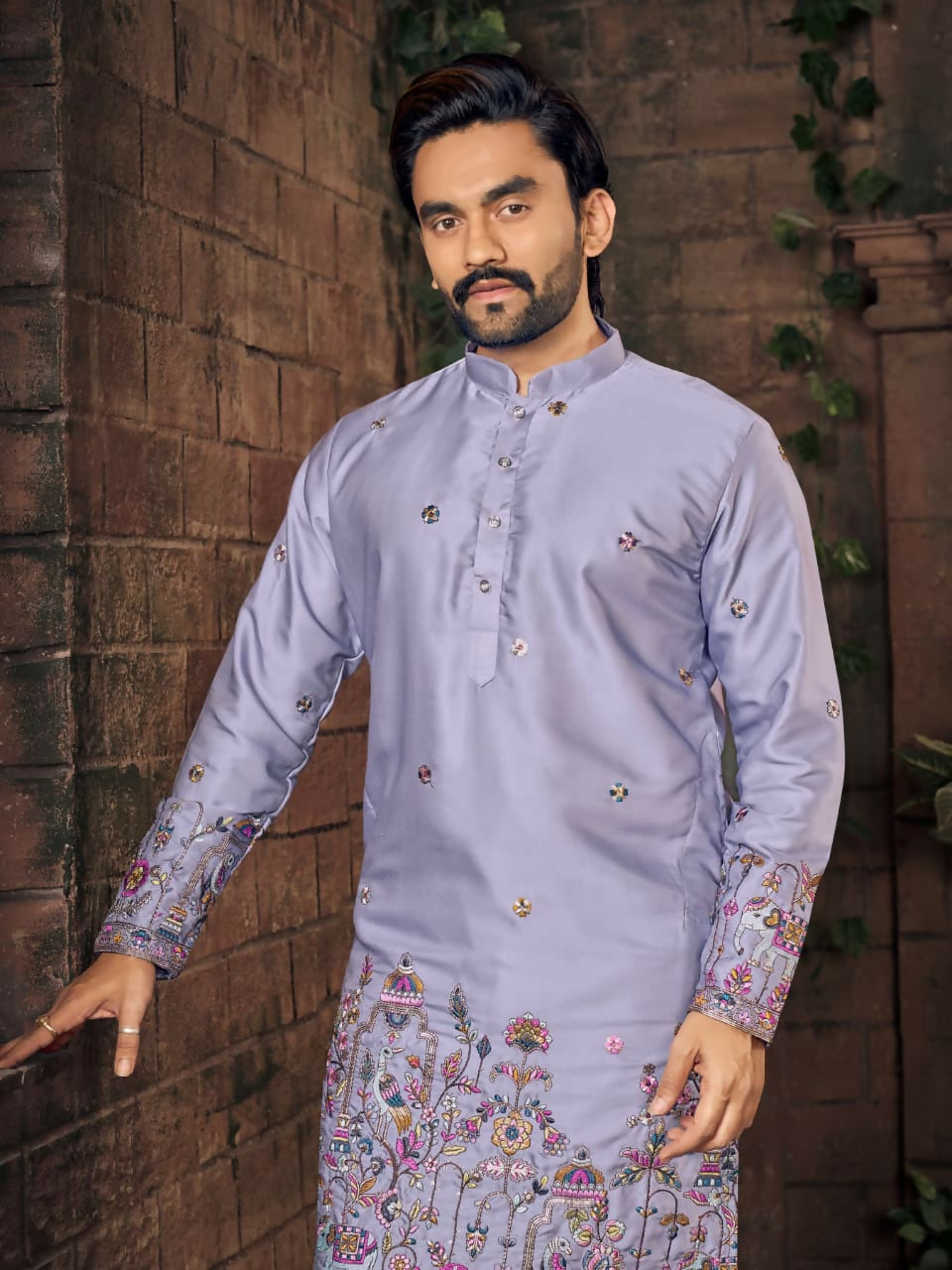 Anaita Purple Multi Thread Work Silk Straight Kurta | Grocsy