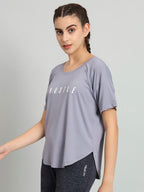 MKH Typography Printed Drop Shoulder Sleeves Dri-Fit Relaxed Fit T-shirt | Grocsy