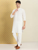 House of Pataudi Men Chikankari Embroidered Pure cotton Jashn Kurta with Churidar | Grocsy