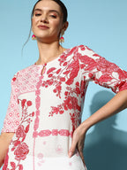 Sangria Women Floral Printed Keyhole Neck Floral Kurta | Grocsy