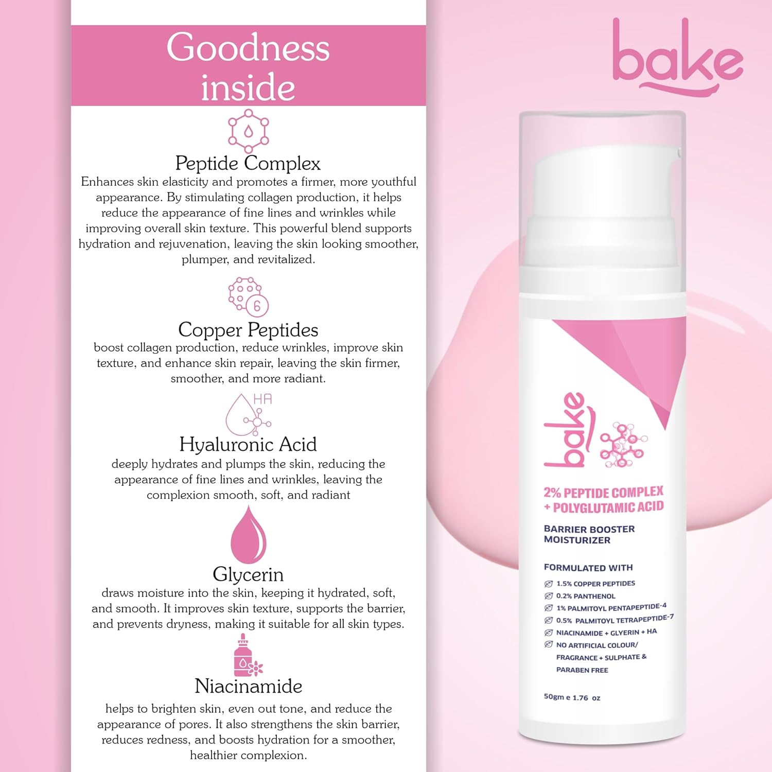 Bake Super Glow+ Glazed Peptide Barrier Repair Moisturizer | Grocsy