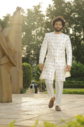 Irenic White Designer Sherwani by Hilo Design | Grocsy