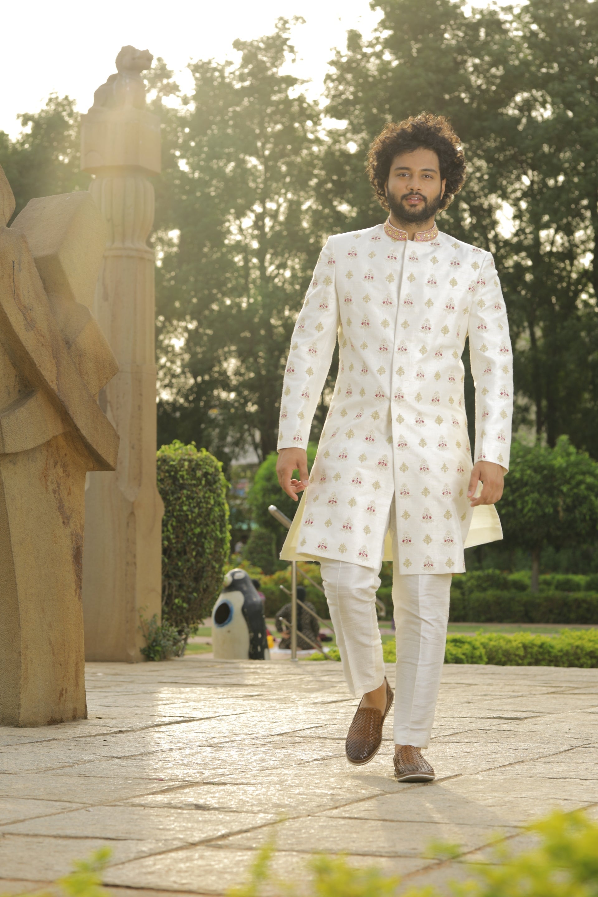 Irenic White Designer Sherwani by Hilo Design | Grocsy