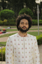 Irenic White Designer Sherwani by Hilo Design | Grocsy