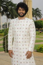 Irenic White Designer Sherwani by Hilo Design | Grocsy
