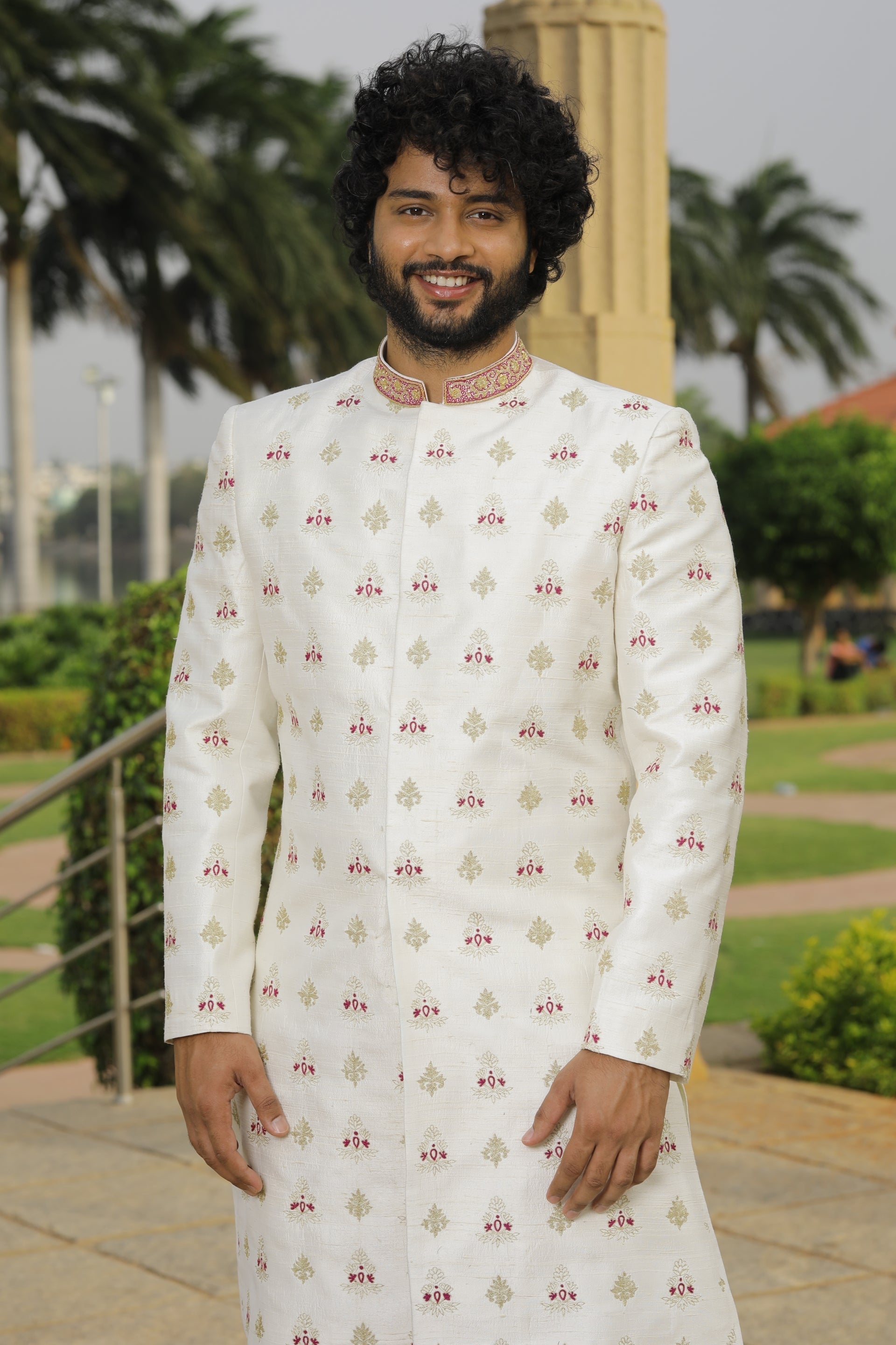Irenic White Designer Sherwani by Hilo Design | Grocsy