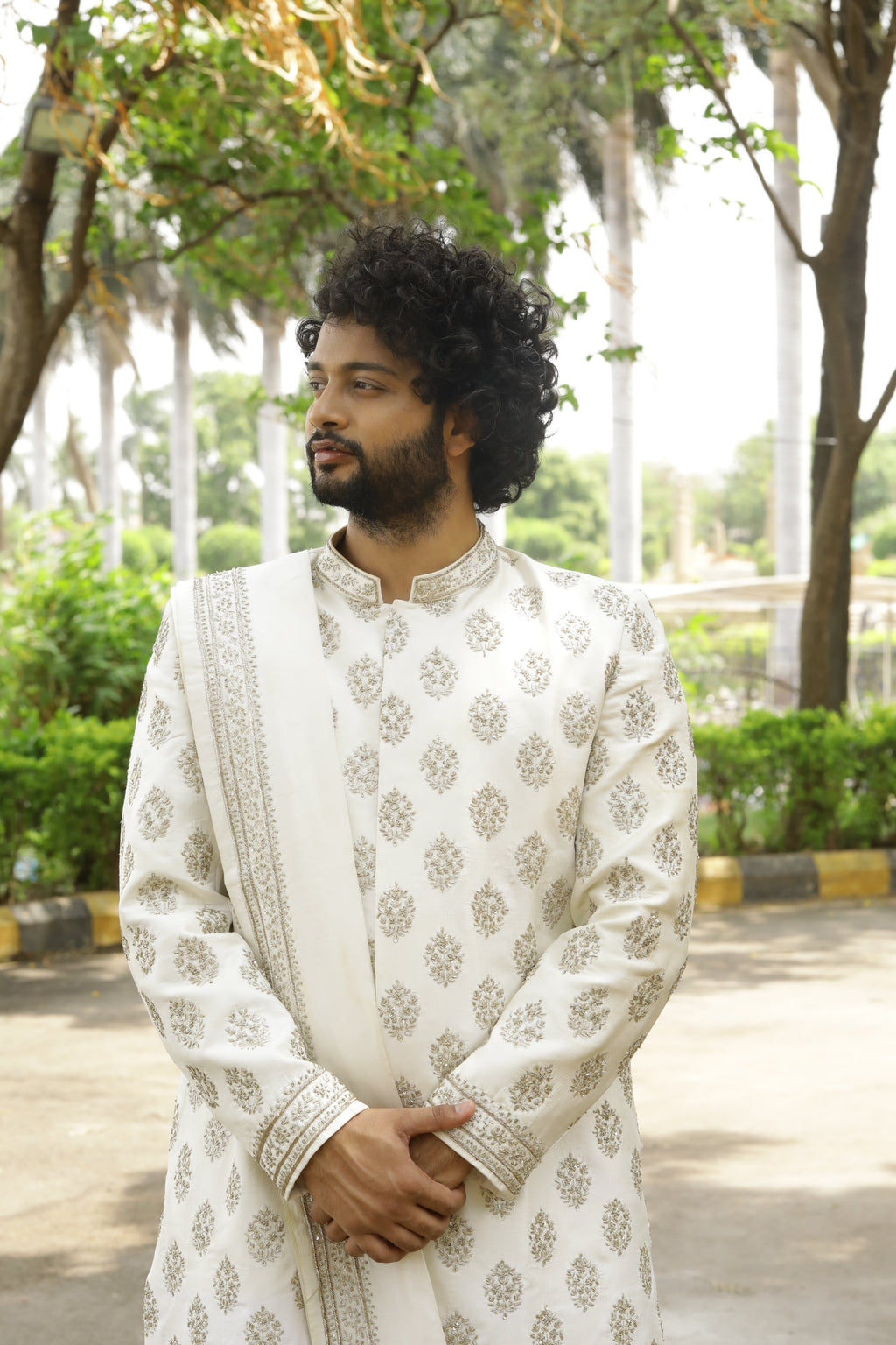 Iysian-Silver Designer Sherwani by Hilo Design | Grocsy