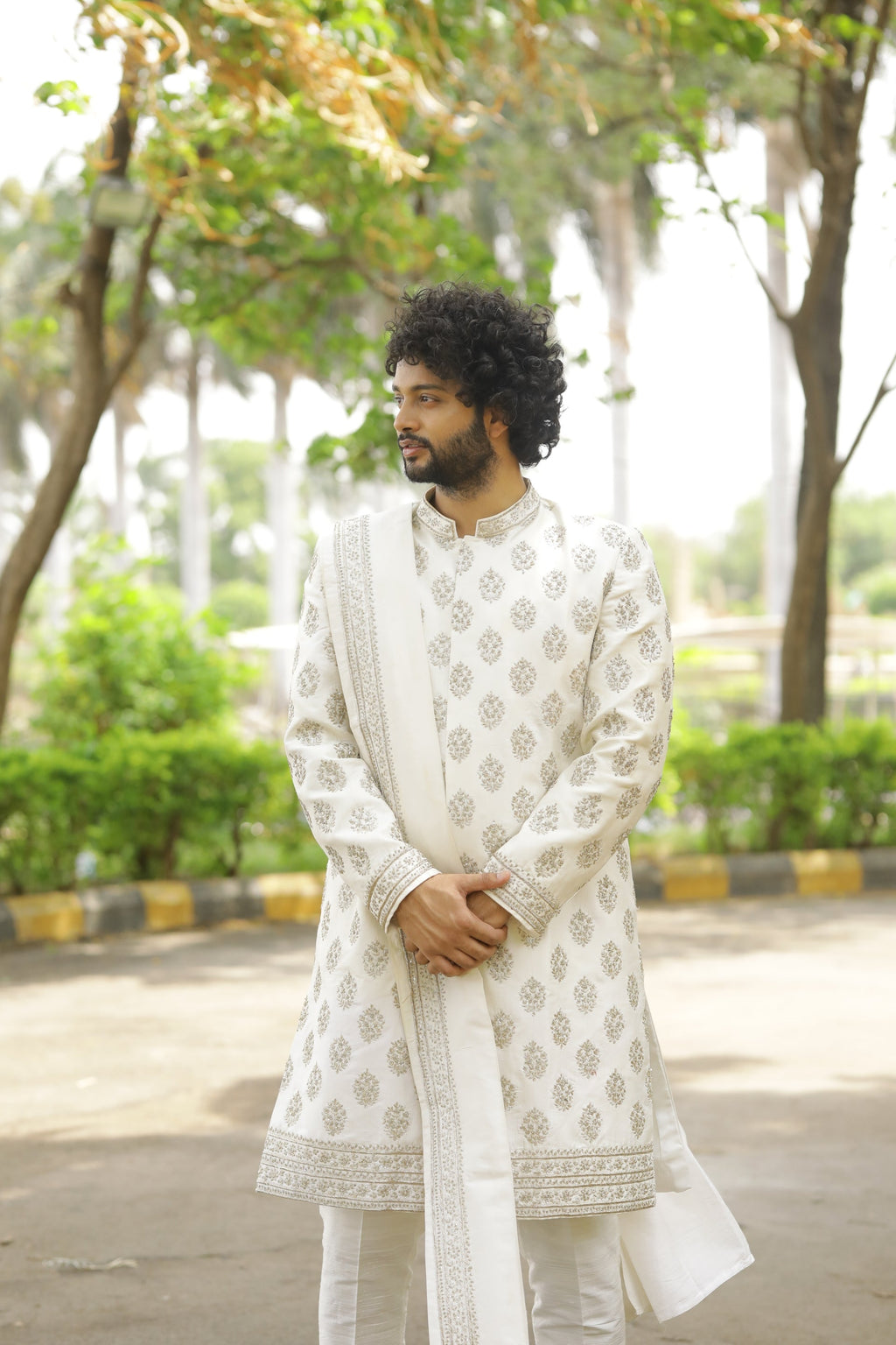 Iysian-Silver Designer Sherwani by Hilo Design | Grocsy