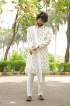 Iysian-Silver Designer Sherwani by Hilo Design | Grocsy
