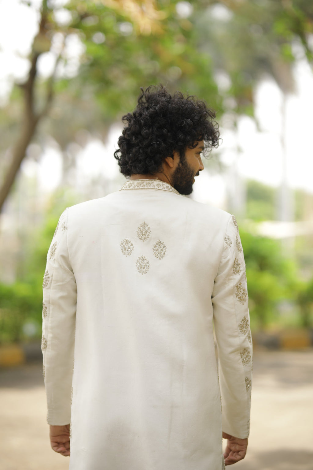 Iysian-Silver Designer Sherwani by Hilo Design | Grocsy